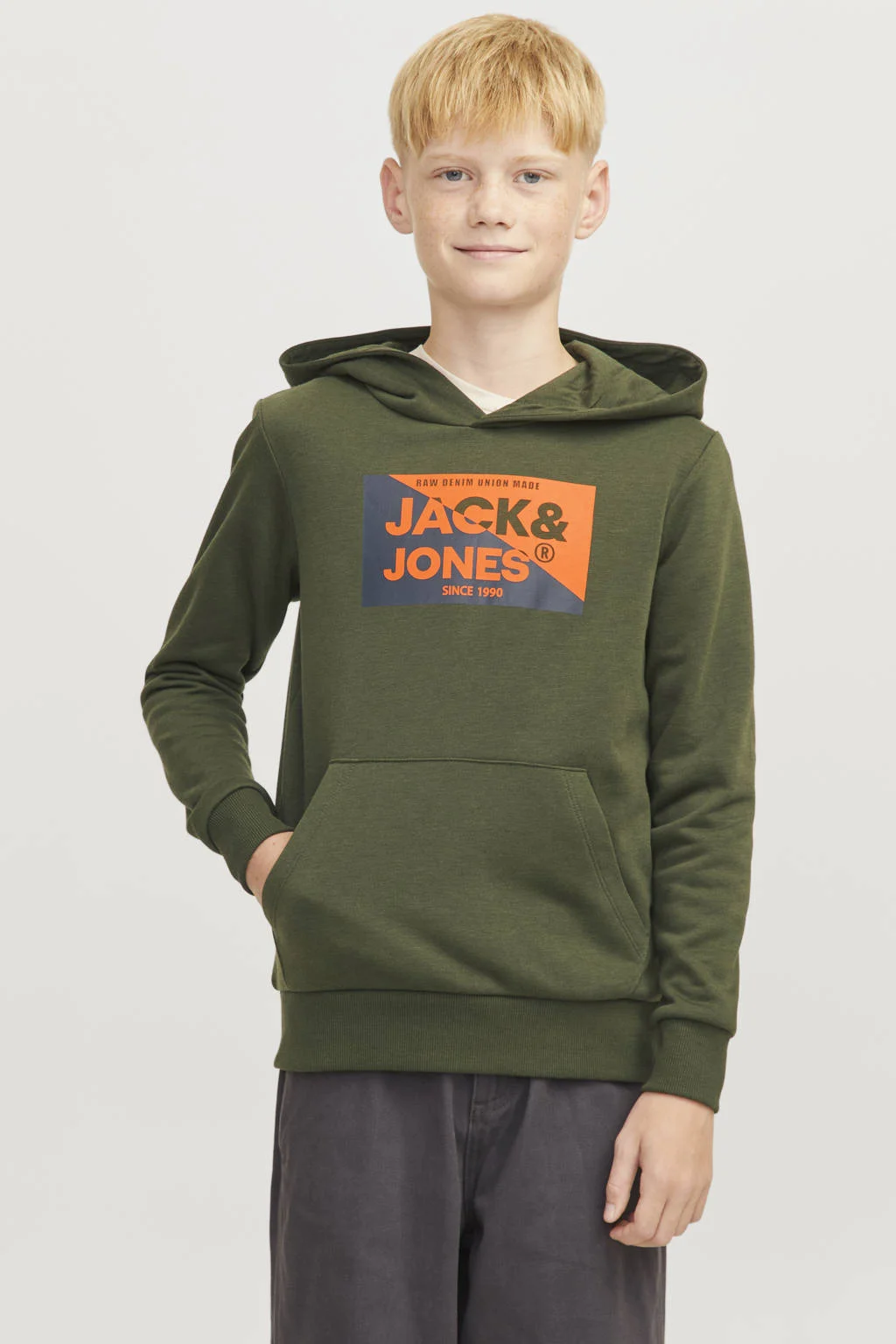 JACK & JONES hoodie JJNOLAN met logo armygroen