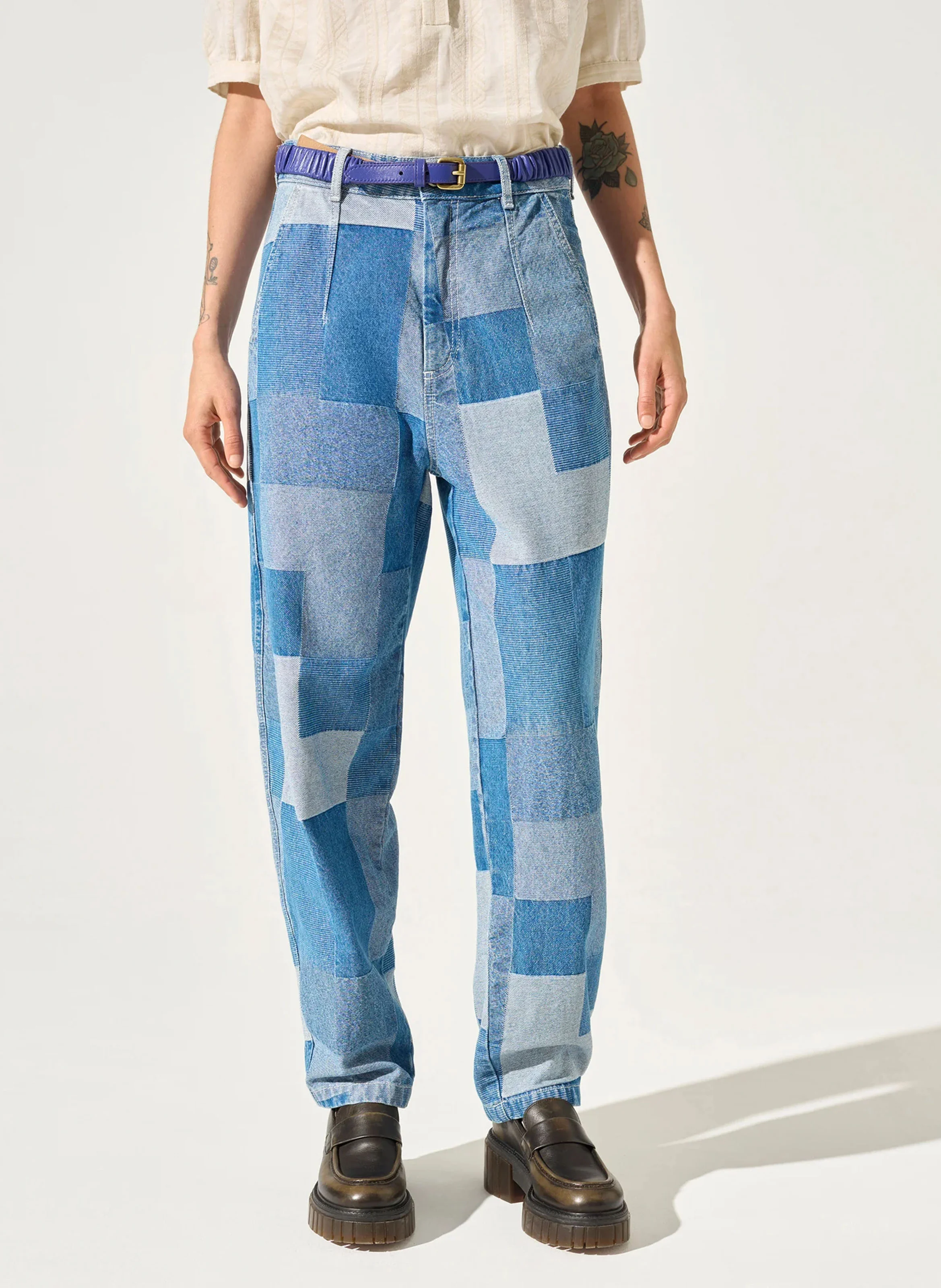 DAN - Jean mom-fit taille haute en coton | Bleu