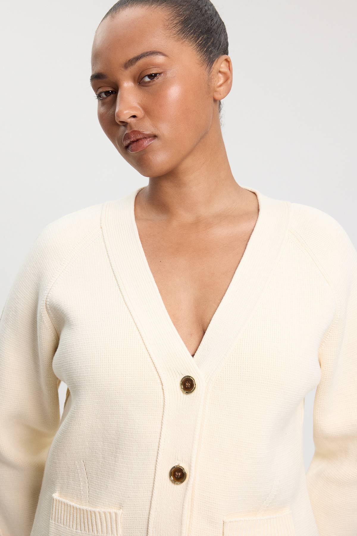 KarenMillen Cardigan Grande Taille En Coton Tricoté Avec Boutons