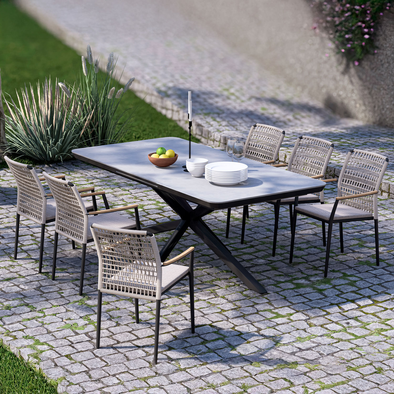 Gartenstuhl Maddox 2er Set aus Olefin-Gewebe