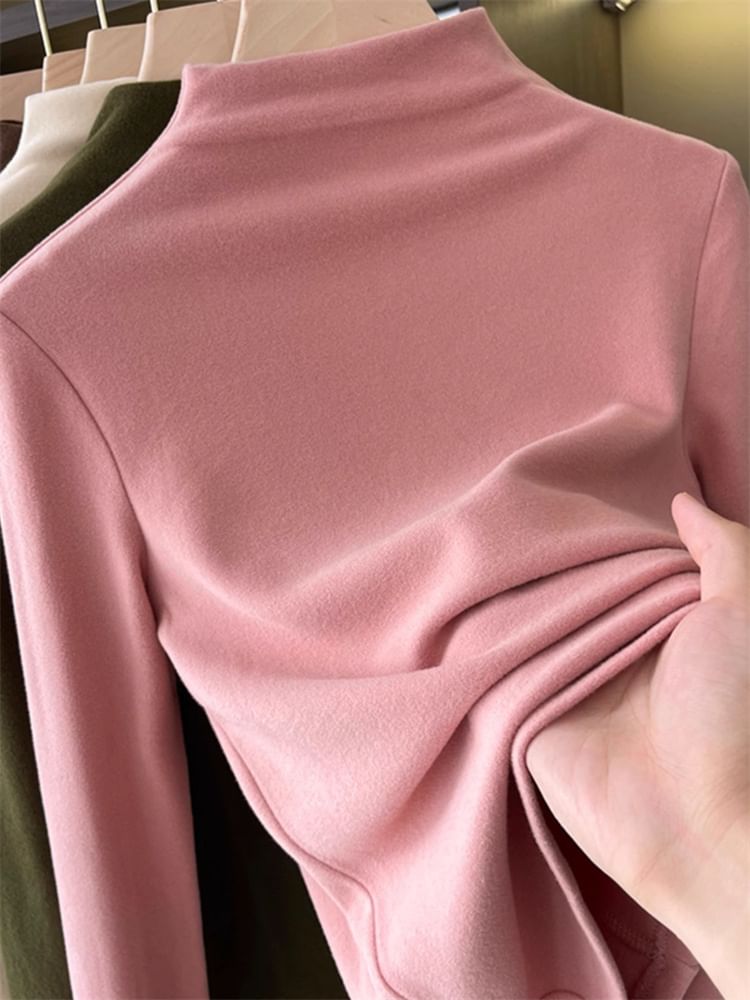 Alhambra - T-shirt met lange mouwen en mockneck, effen fleecevoering