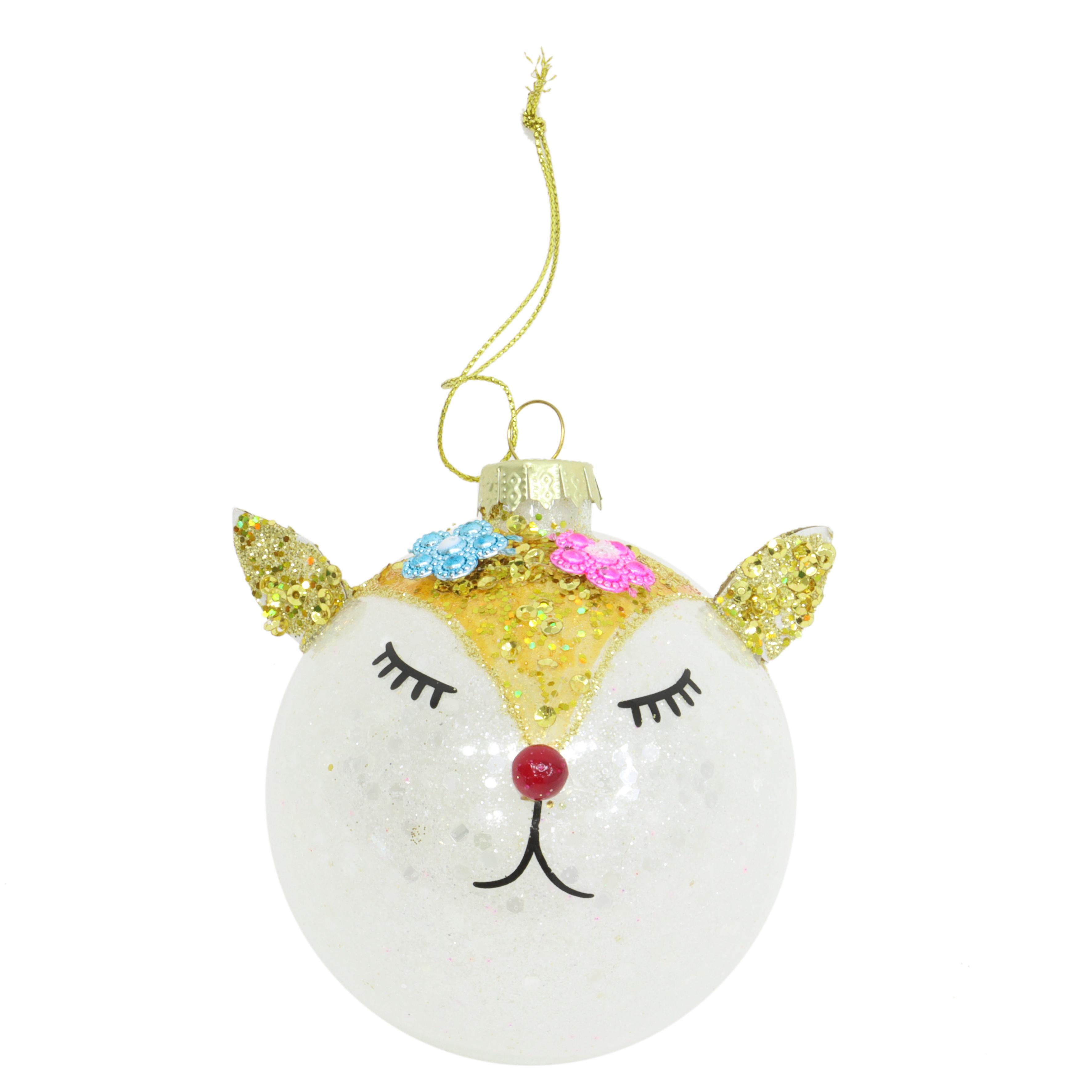 BOULE NOEL VERRE RENNE DORE D.8CM
