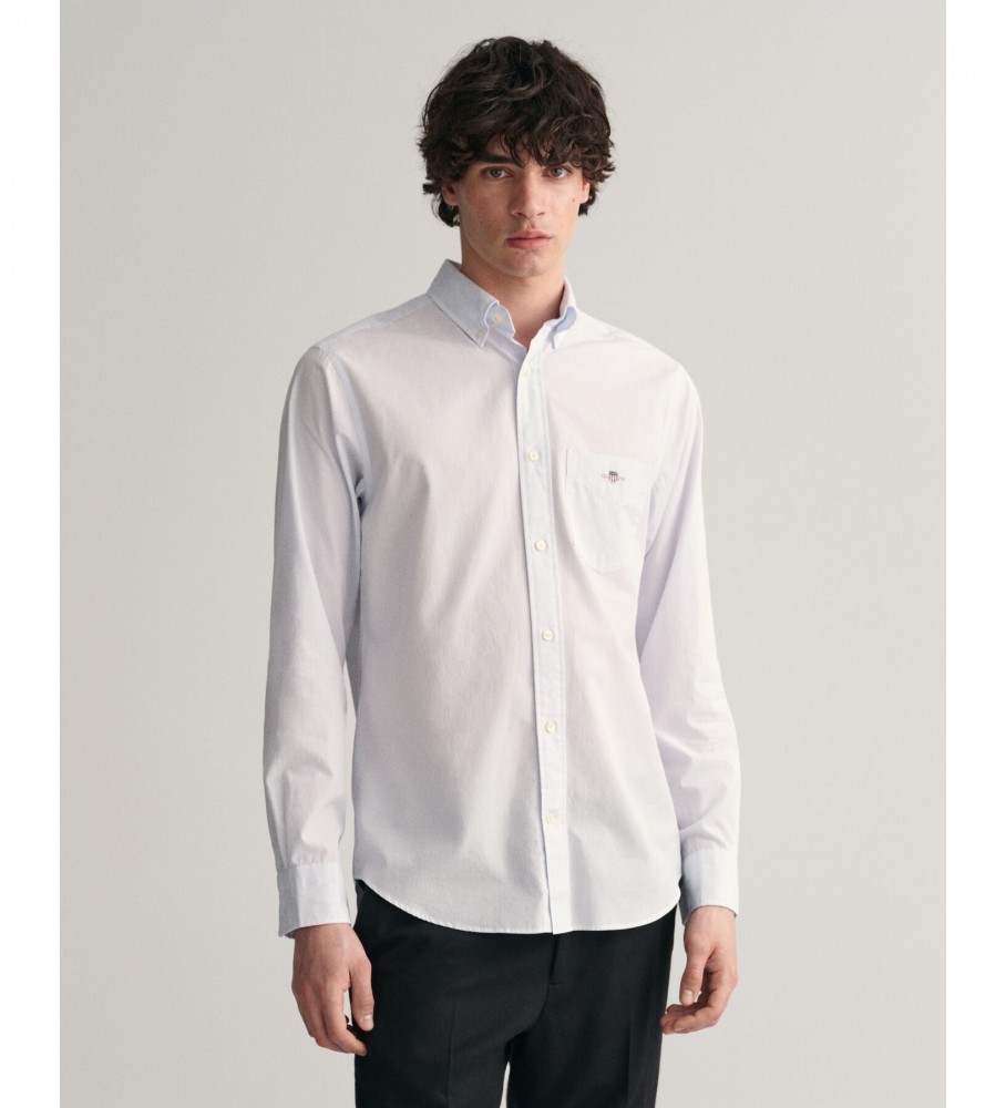 Camisa Gant Regular Fit Popeline com Listras Estilo Banqueiro Azul