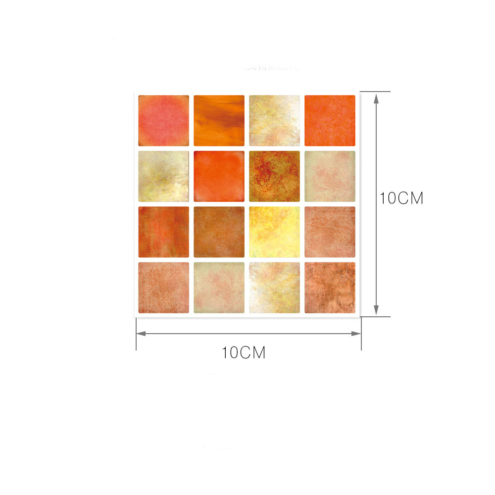 (10er Set) 10x10cm Mosaik Sticker Selbstklebende Deko Kacheln für Küche / Badezimmer - Orange / Rot