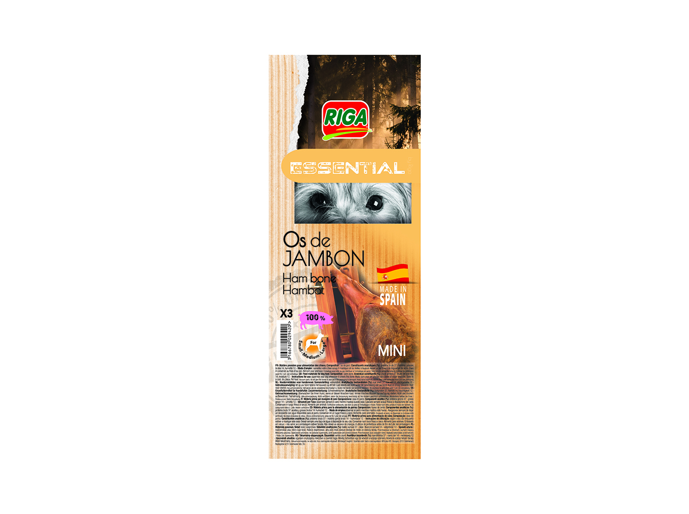 SNACKS PARA CÃO RIGA ESSENTIAL OSSO DE PRESUNTO MINI PACK 3 UNIDADES