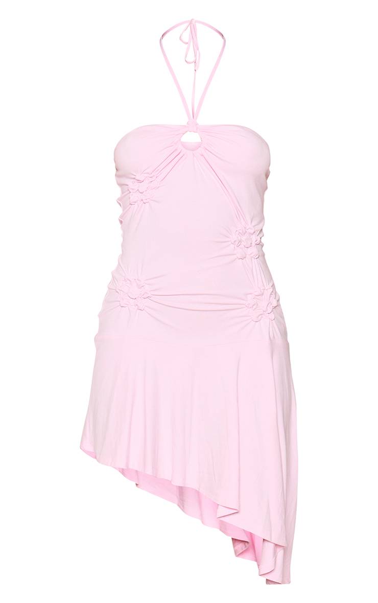 Rose Bébé Robe Maxi En Jersey À Imprimé Floral Avec Ourlet Asymétrique Et Col Licou Noué
