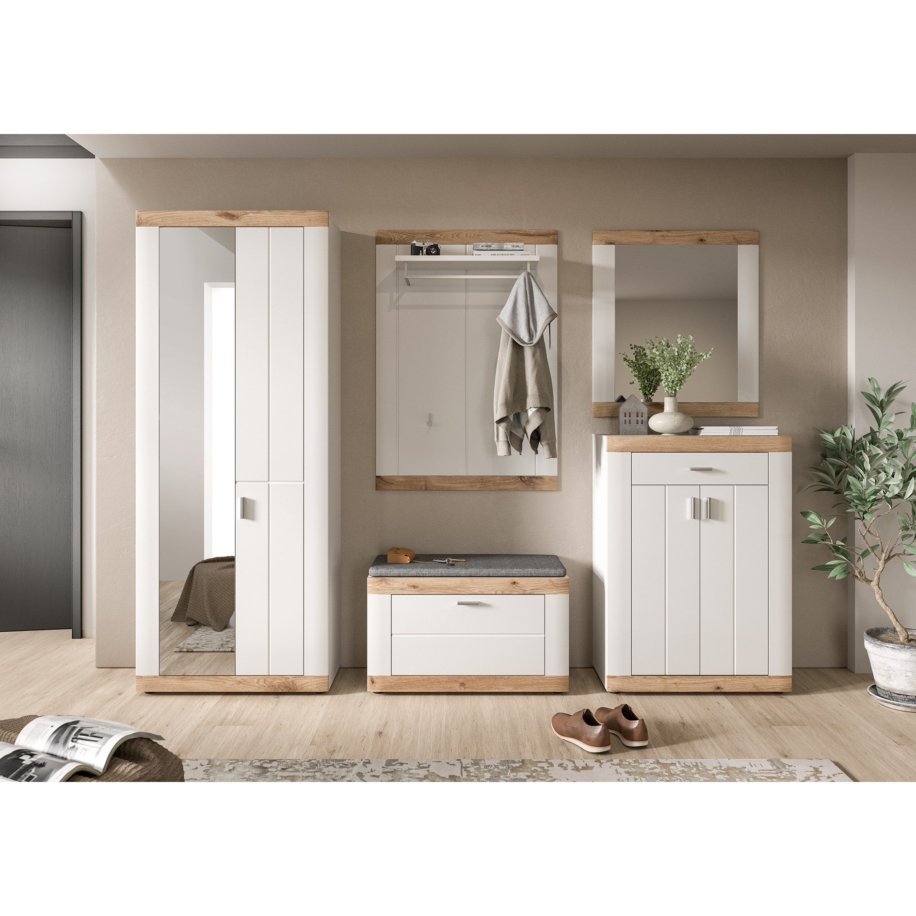 Garderobenkommode LAREDO - weiß - Nox Oak - 73 cm breit