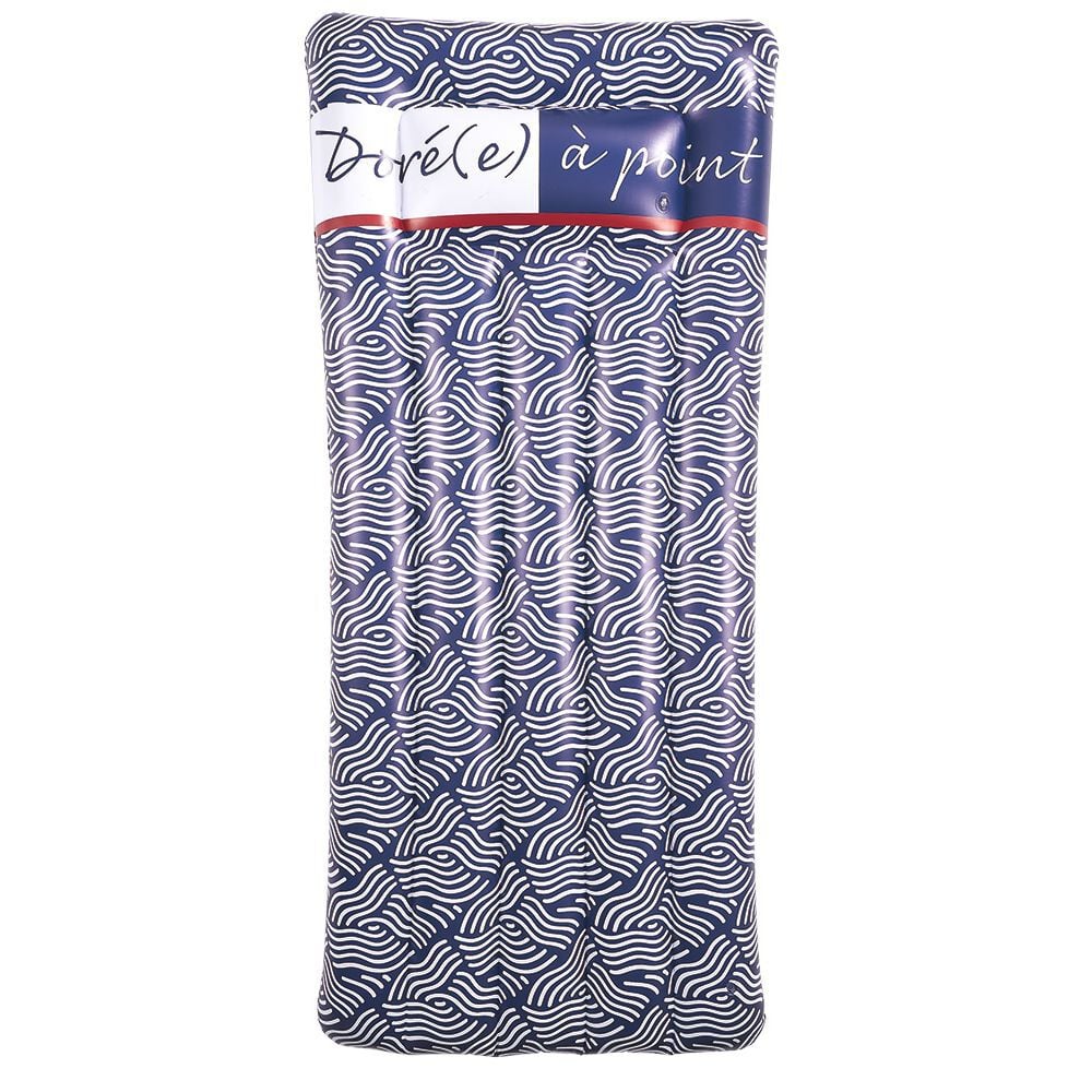 Matelas gonflable inscription Doré à point motif vague bleu et blanc