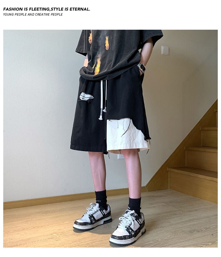 AXEN - Tweekleurige shorts met trekkoordtaille