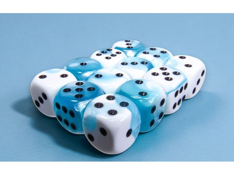Chessex Würfelset Gemini 16 mm d6 Petrol-Weiss/Schwarz 12 S Würfelset mit 12 Würfeln