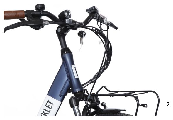 Vélo de Ville Électrique Mixte Bicyklet Claude Shimano Tourney 7V 500 Wh 700 mm Bleu Nuit Mat Marron - Produit Reconditionné
