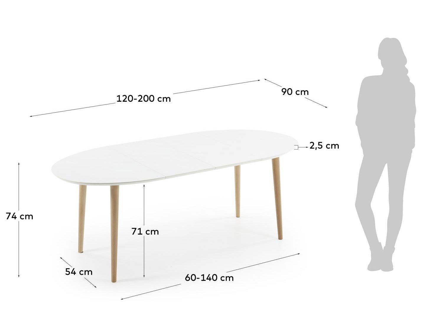 Kave Home Esstisch oval OQUI 120-200 x 90 cm Buche weiß