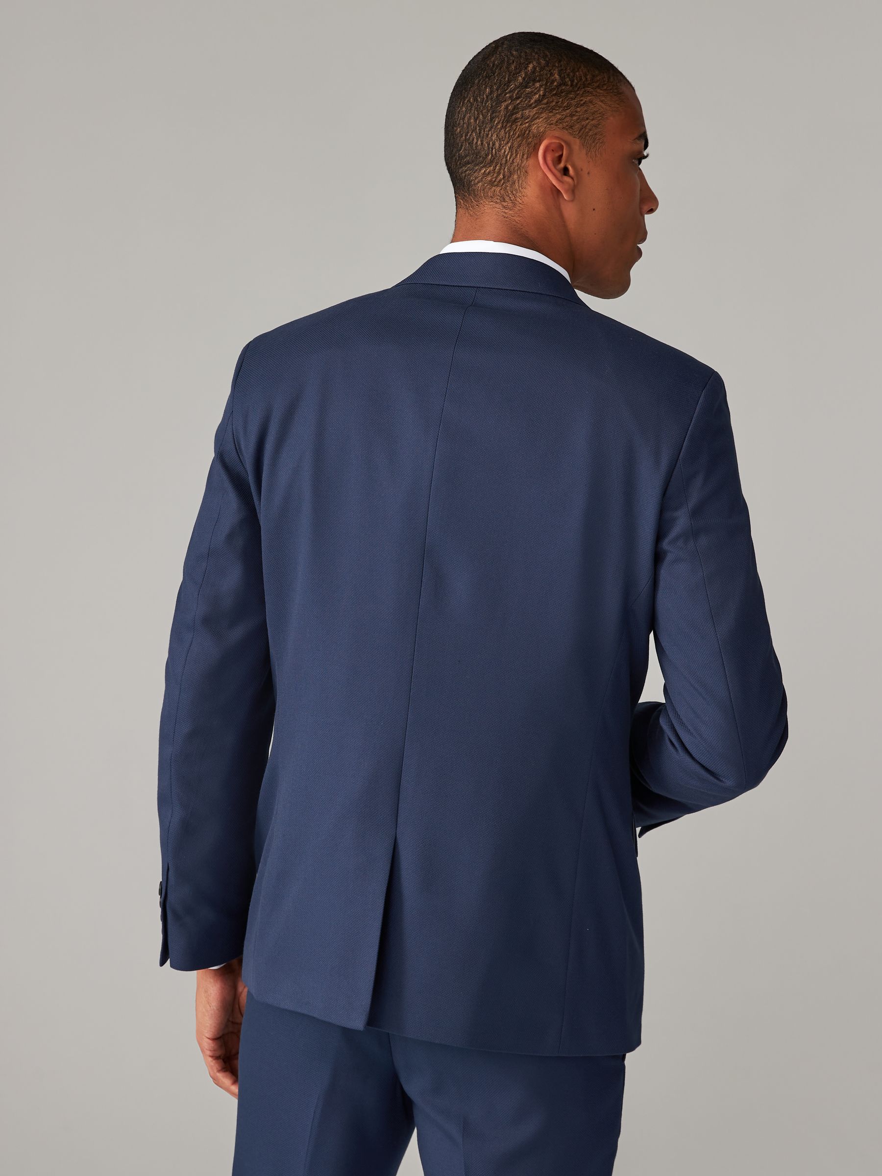 Helderblauw - Normale Pasvorm - Kostuum met textuur: colbert