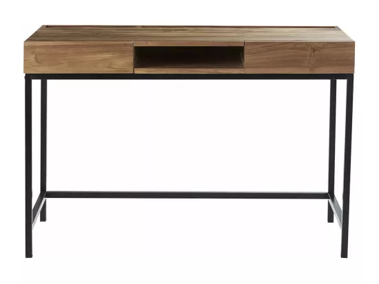 Bureau en teck massif et métal 120 cm