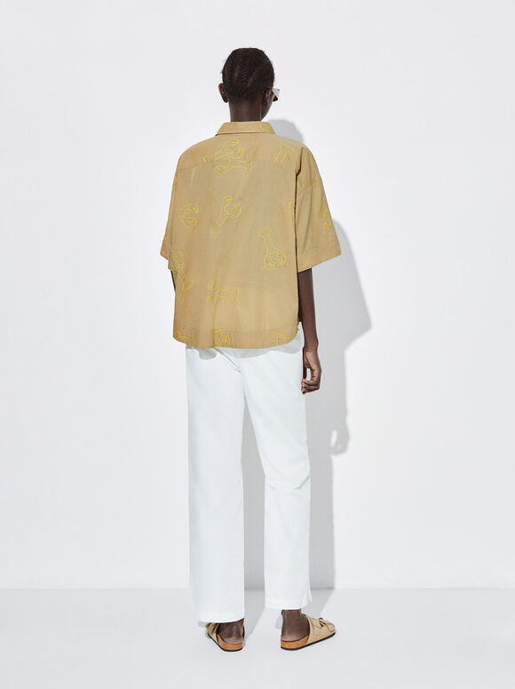 Camisa de algodão com bordado - Verde