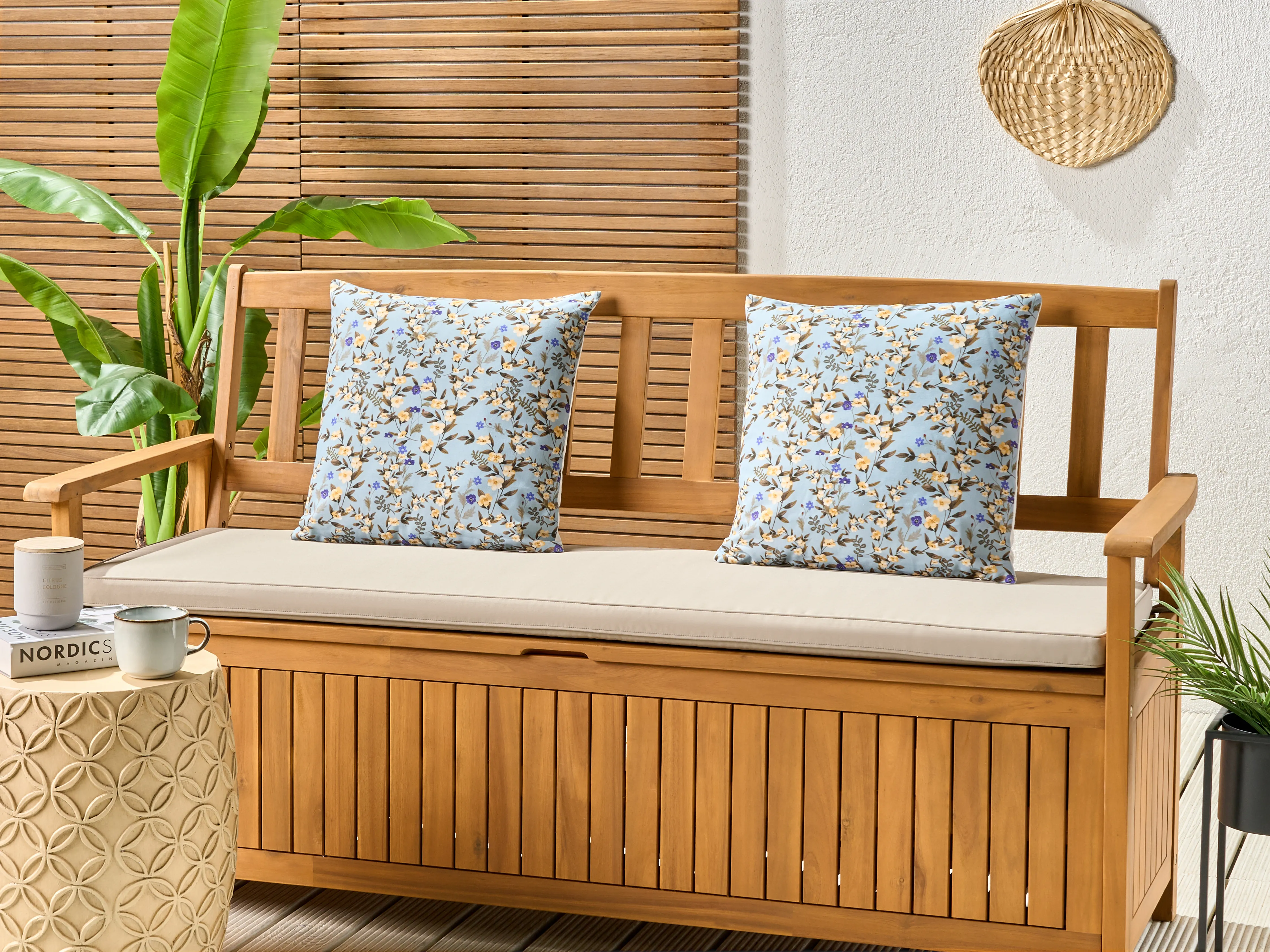 Set van 2 tuinkussens VALLORIA bloempatroon 45 x 45 cm Blauw