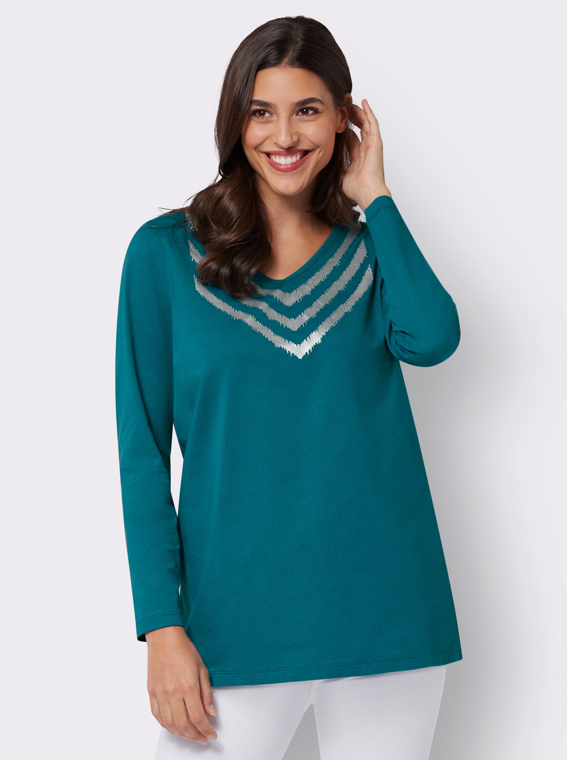 Longshirt mit glänzendem Folien-Print