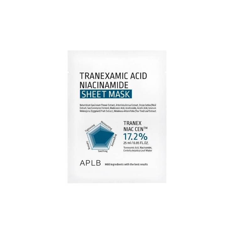 APLB Tranexamic Acid Niacinamide Sheet Mask aufhellende und feuchtigkeitsspendende Tuchmaske, 1 Stk., 25 ml