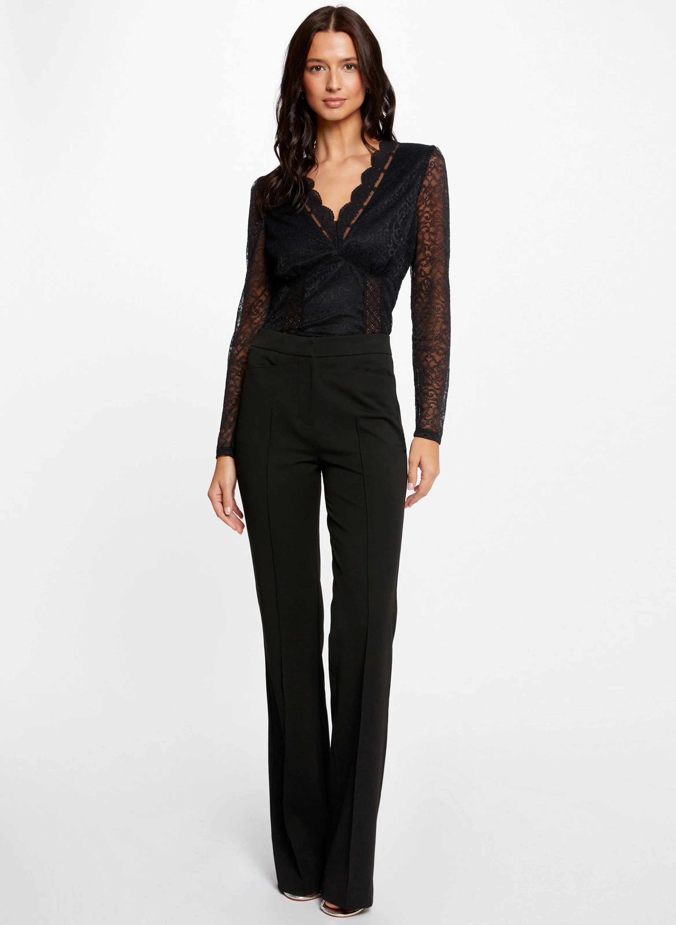 TOUK - Top col V en dentelle| Noir