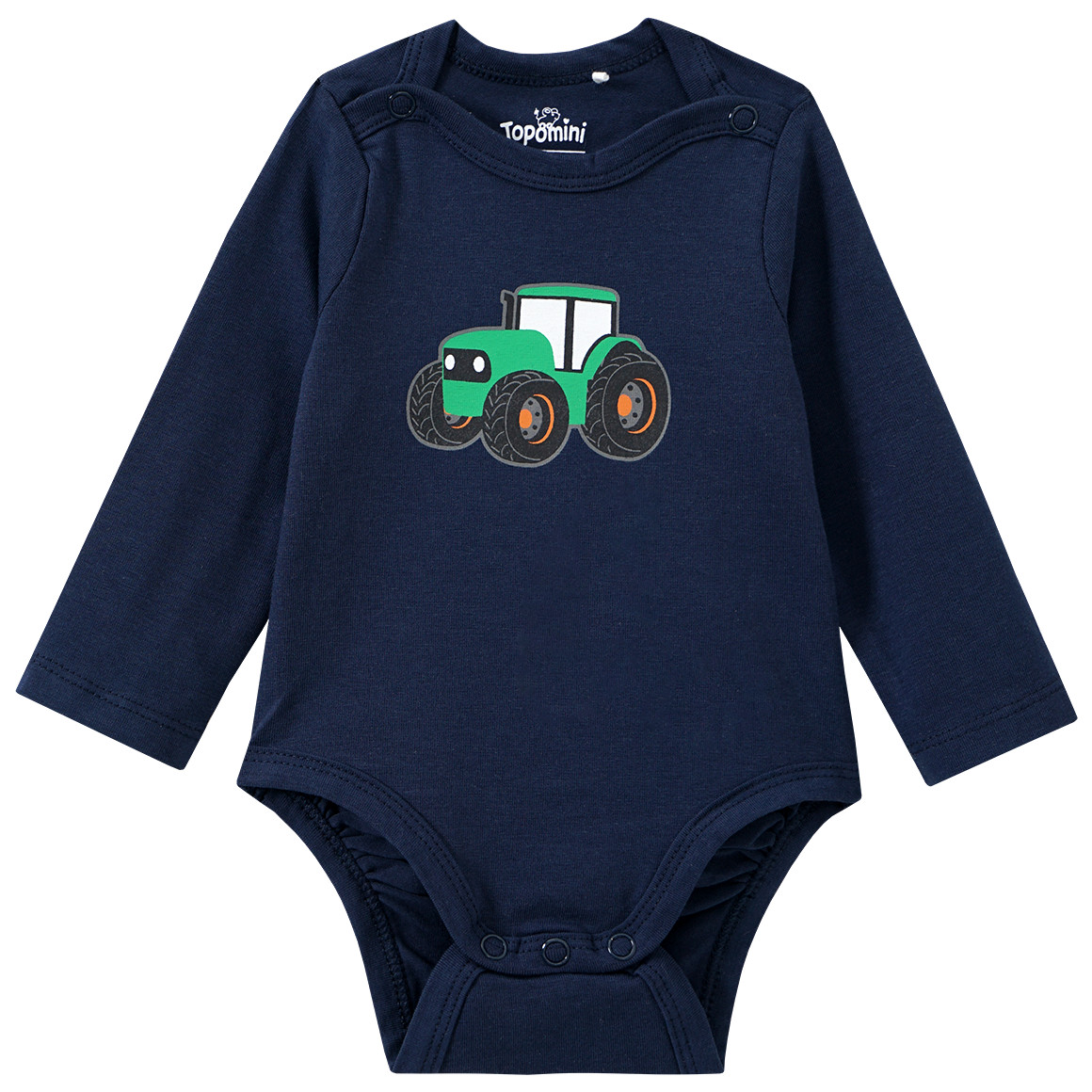 Topomini 3 Baby Langarmbodys mit verschiedenen Prints dunkelblau / blaugrau / grün