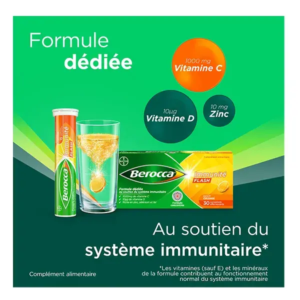 Berocca Flash Imunidade Vitamina D e C Zinco Ferro 30 comprimidos efervescentes