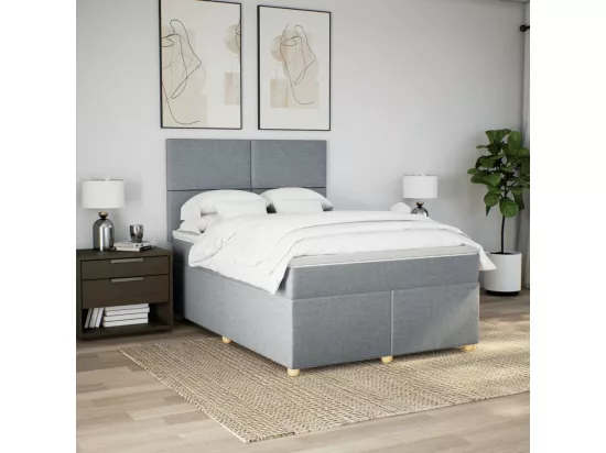 Sommier à lattes de lit avec matelas Gris clair 140x190cm Tissu