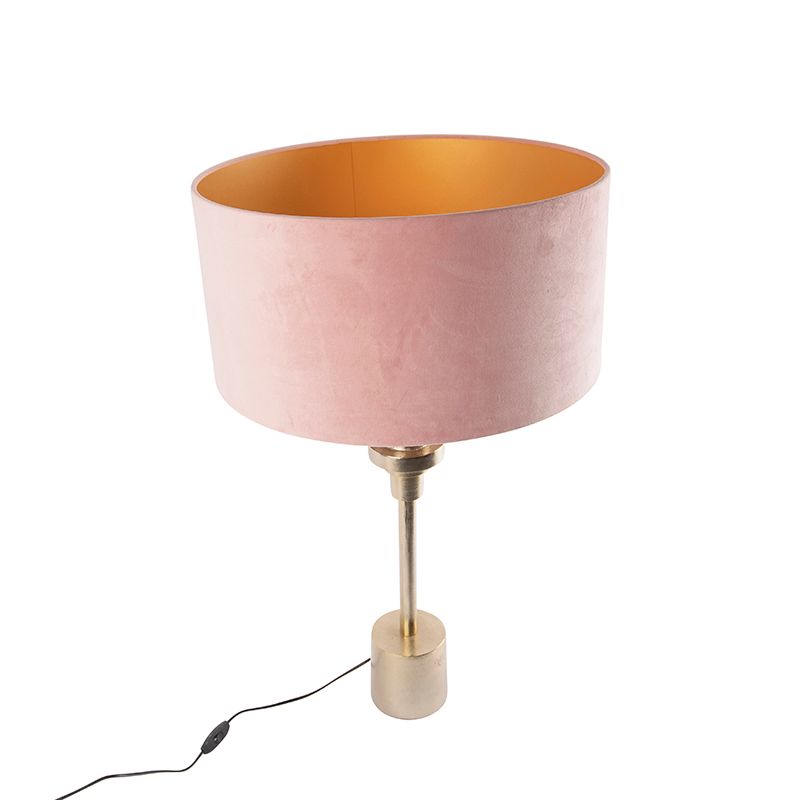 Art Deco tafellamp goud velours kap roze 50 cm - Diverso