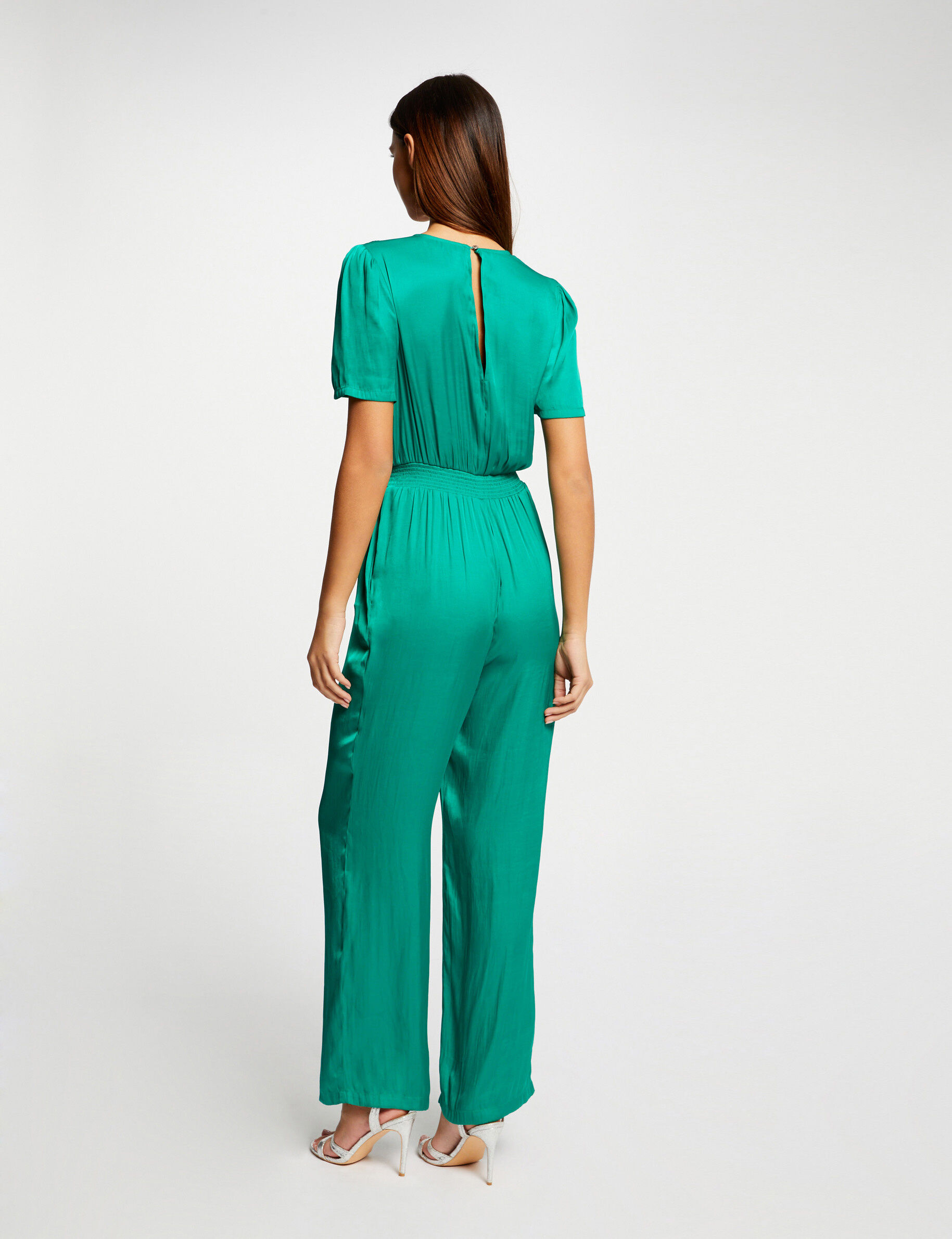 Combinaison droite fluide satin vert moyen femme - vert_moyen