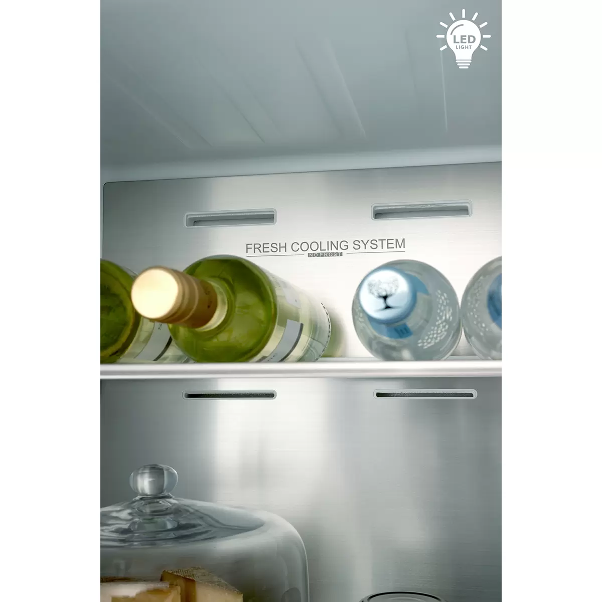 Kombi Kühlschrank 378 Liter Kühl-Gefrierer, Edelstahl Silber