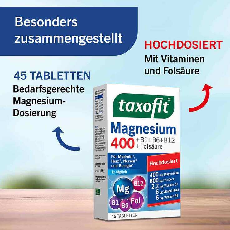Taxofit Magnesium 400 + B1 + B6 + B12 + Folsäure Tabletten, 45 St