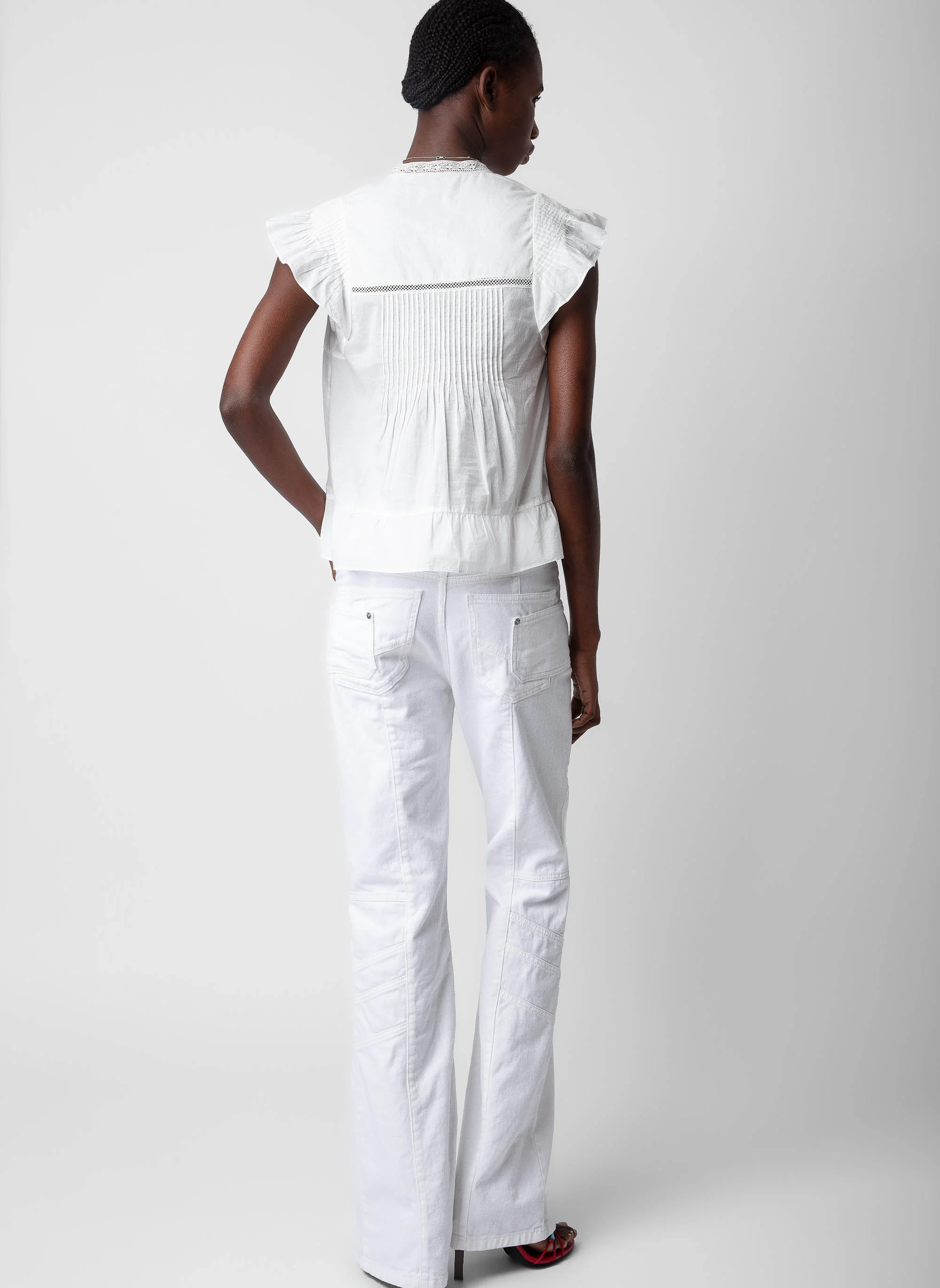 ELVIRA - Jean flare à empiècements en coton | Blanc