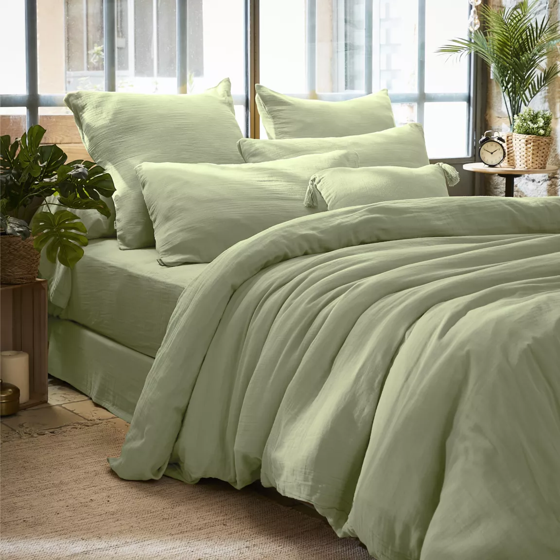 Housse de couette gaze de coton (280 x 240 cm) Gaïa Vert tilleul