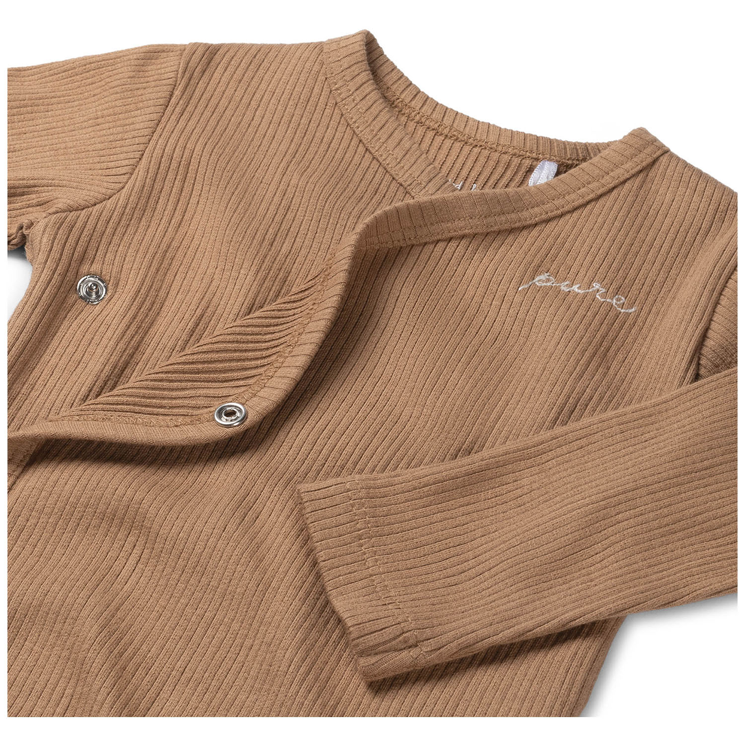 Prénatal newborn romper rib Pure lange mouwen effen bruin