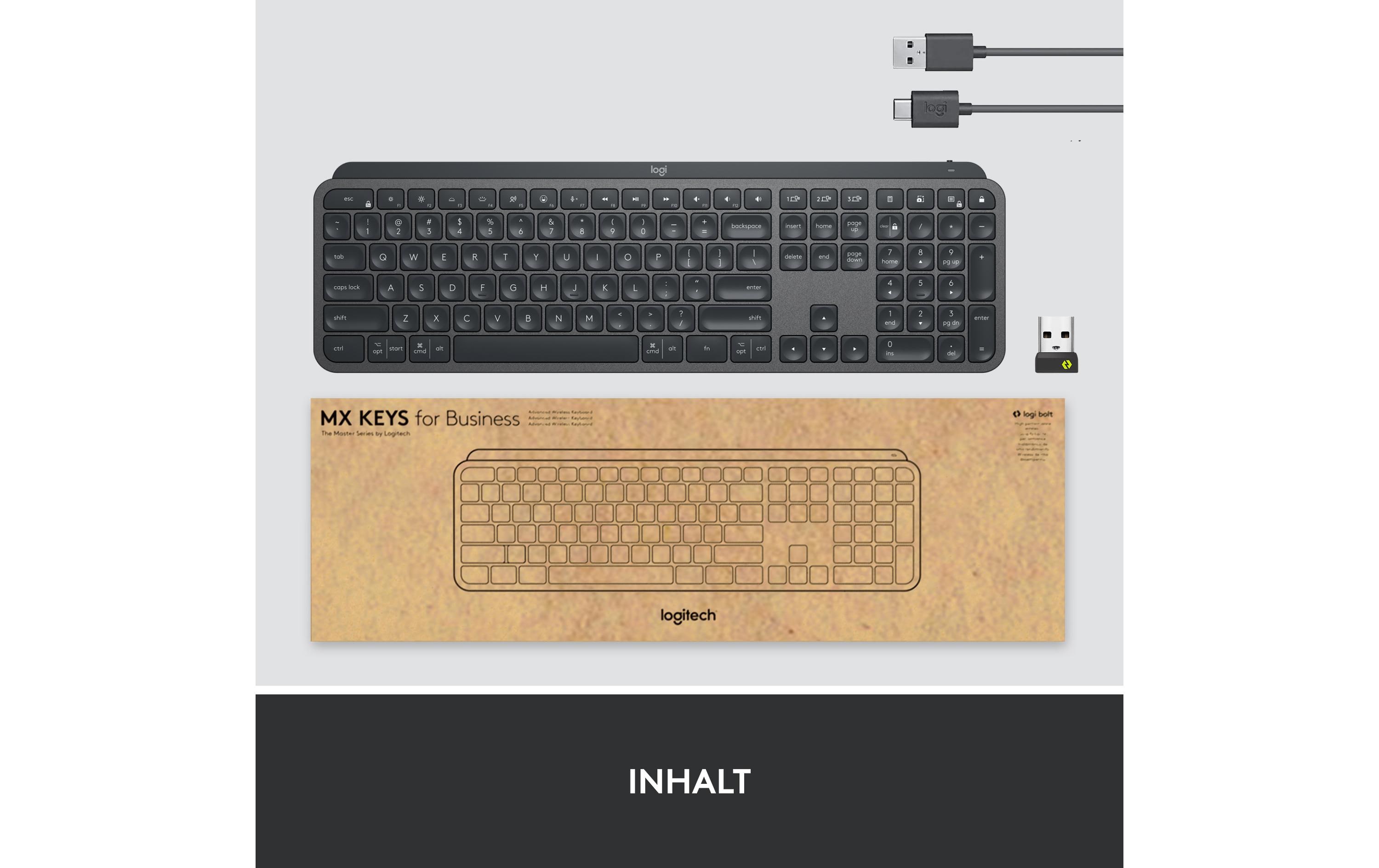 Tastatur Mx Keys for Business<br>Komfortable Business-Tastatur mit «Logitech Flow»-Technologie und Logi Bolt Empfänger