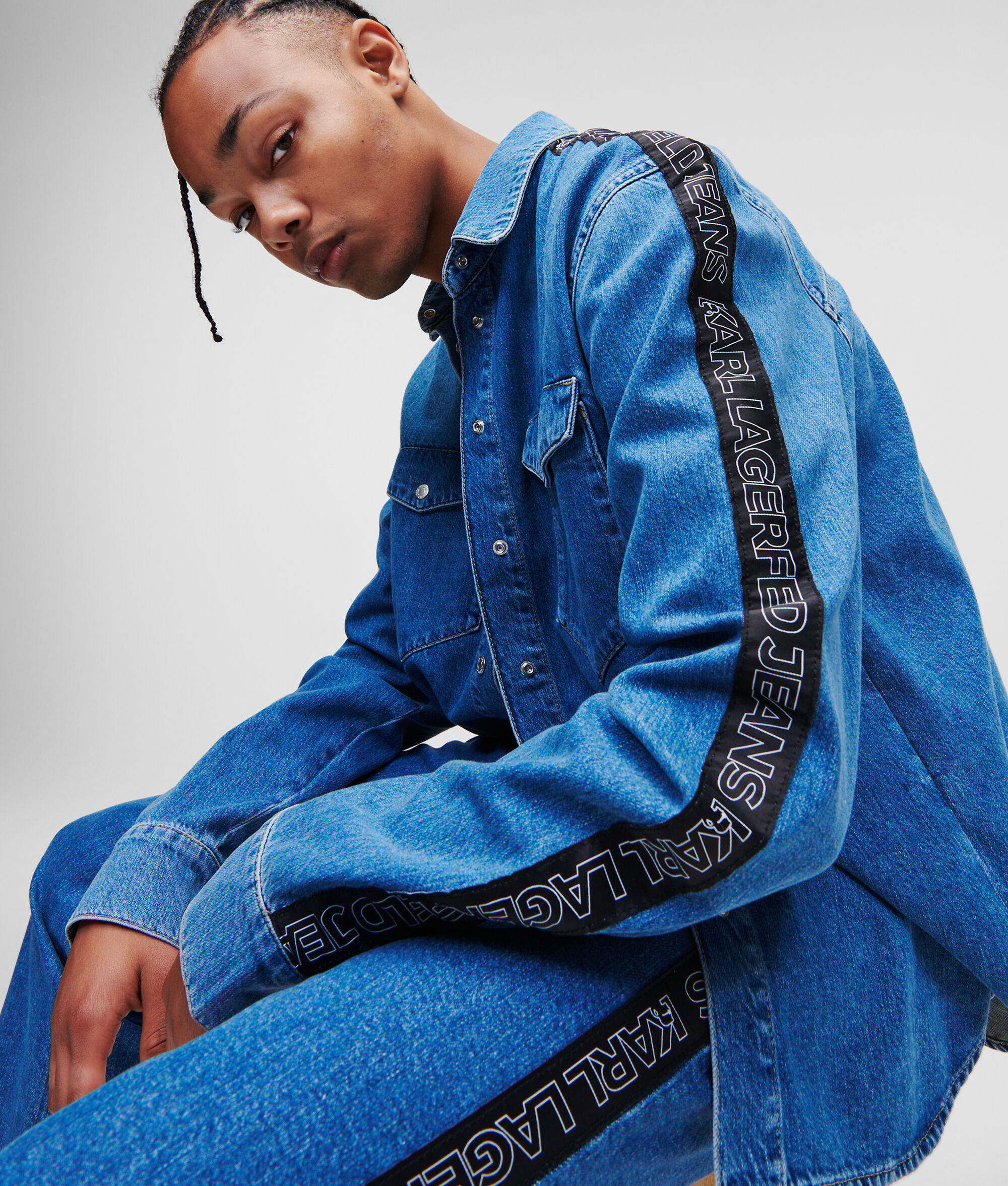 CHEMISE EN JEAN AVEC GALON À LOGO KLJ