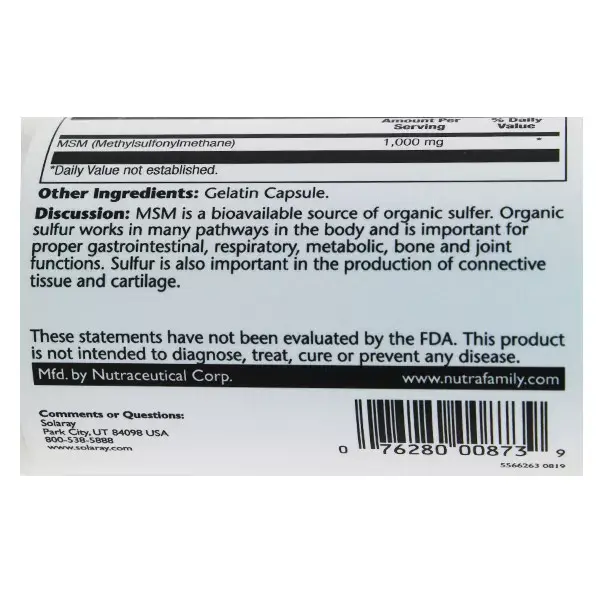 Solaray Pure MSM 1000mg 60 cápsulas