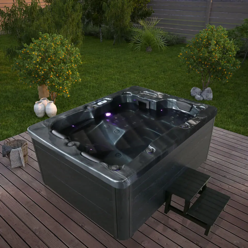 HOME DELUXE Outdoor Whirlpool ZWART MARMER Met trap en thermische afdekking