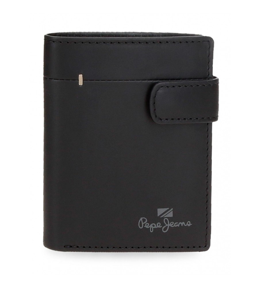 Carteira Pepe Jeans Staple em couro com fecho de clique, preta.