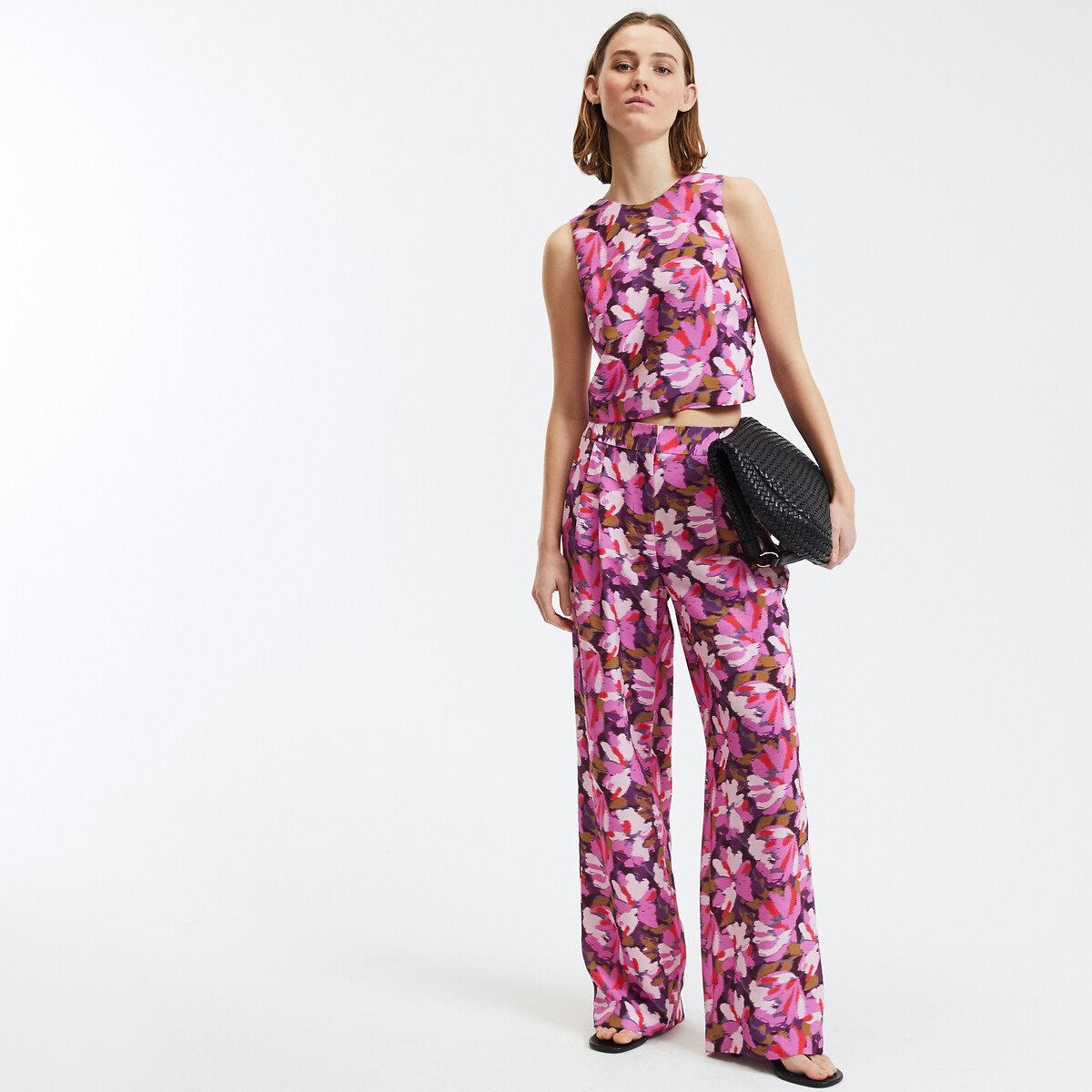 COLEÇÃO LA REDOUTE<br>Calças largas e lisas com estampa floral