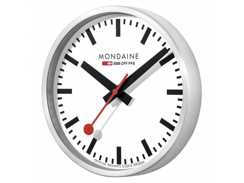Mondaine Wanduhr Quartz Ø 25 cm, Silber Analoguhr aus Aluminium