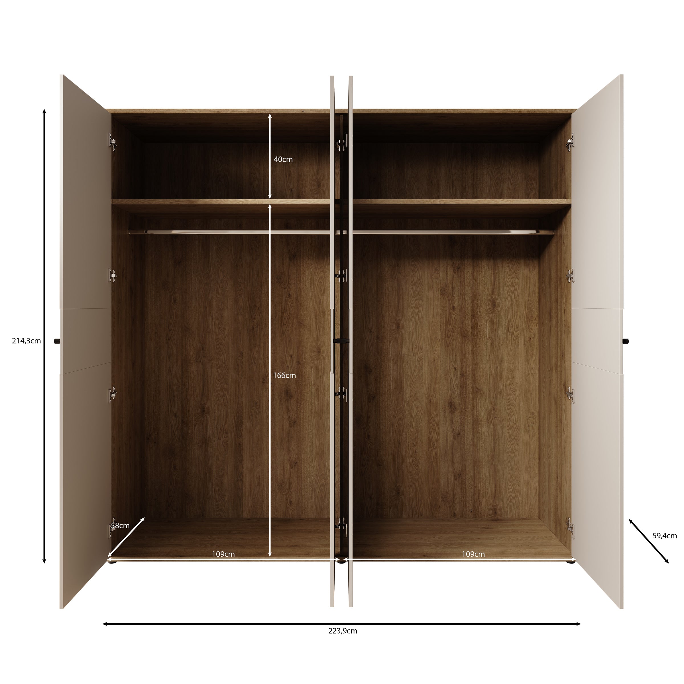 Riggs - Kledingkast 4-deurs - Beige - 224x59x213 cm