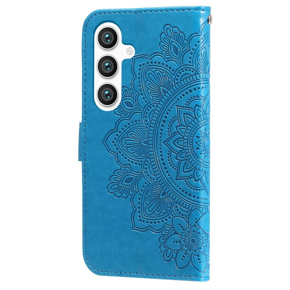 Samsung Galaxy S24  Plus Leder Tasche Wallet - Mandala Flower Imprint - Blau