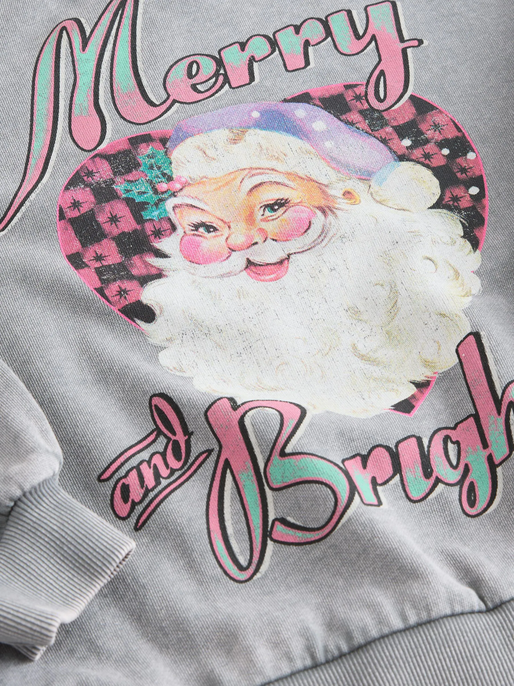 Grey Merry and Bright Washed - Kerstsweatshirt (3-16jaar)