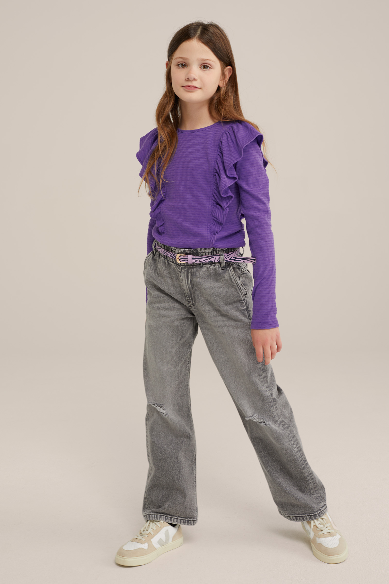 Meisjes T-shirt met ruches WE Fashion Lavendel