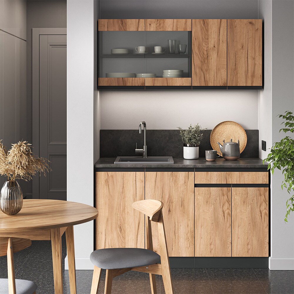 Vicco Küchenzeile Küchenblock Einbauküche R-Line J-Shape Anthrazit Eiche 140 cm modern Küchenschränke Küchenmöbel