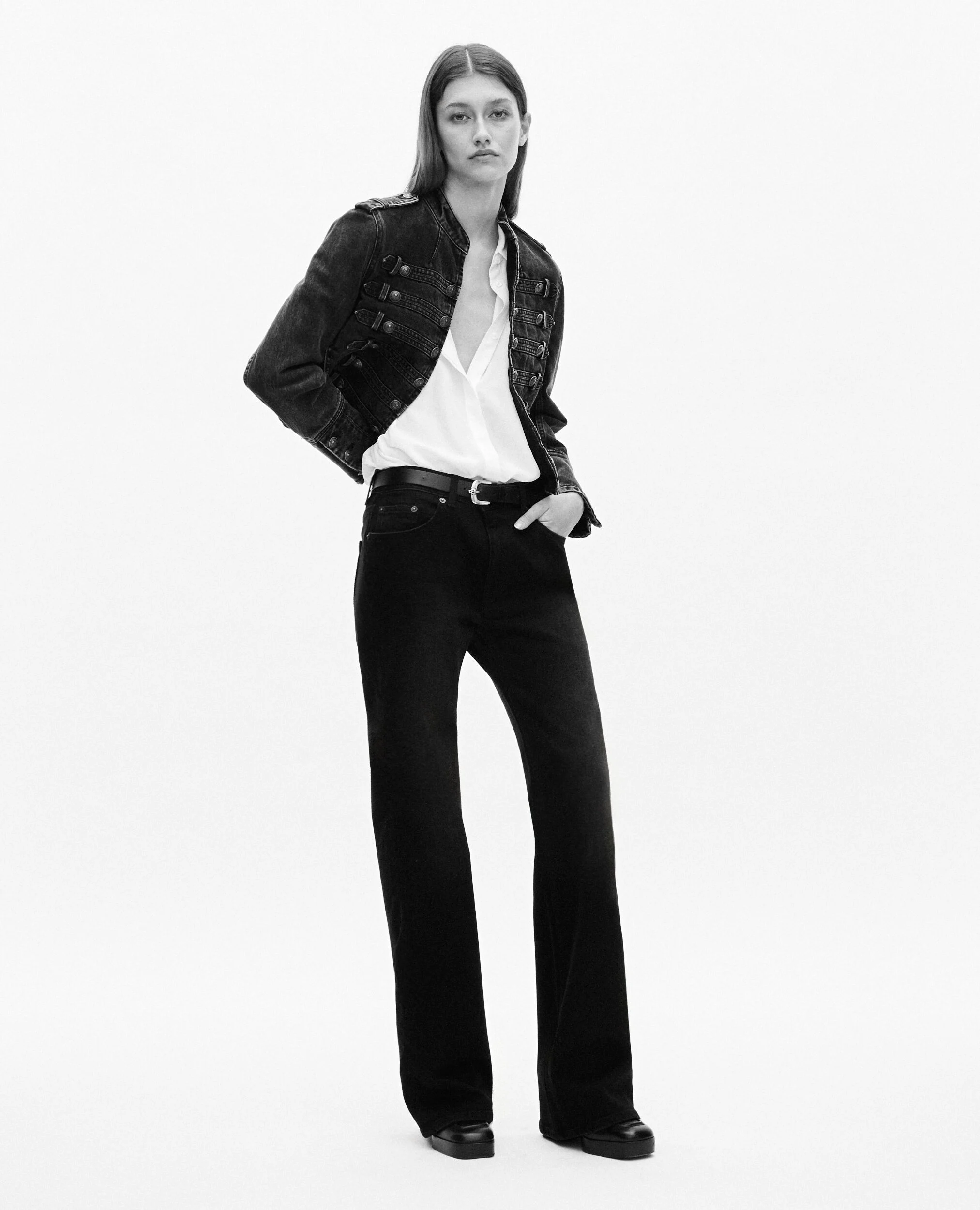 Veste style officier en denim grise