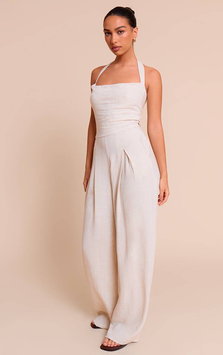 Naturel Combinaison Pantalon Large À Bandeau Effet Lin