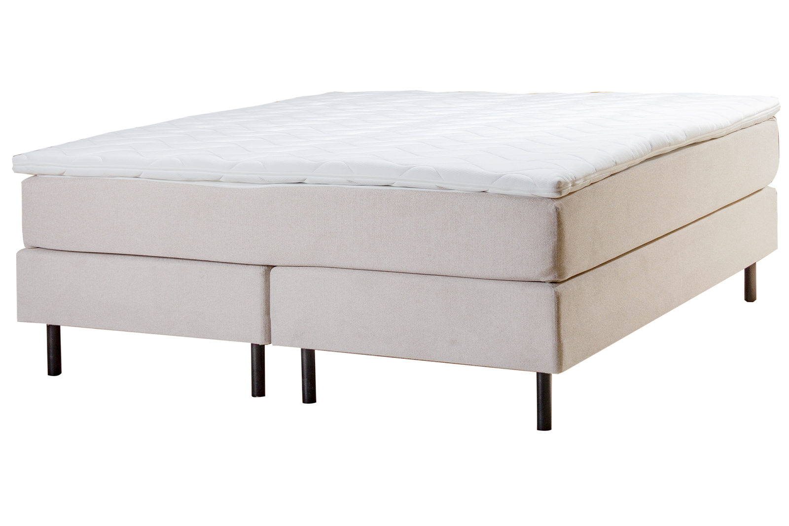 Miller kontinentalseng 150x200 cm i tekstil Mira Beige 111 med latex overmadrass og 18 cm ben i sortlakkert metall