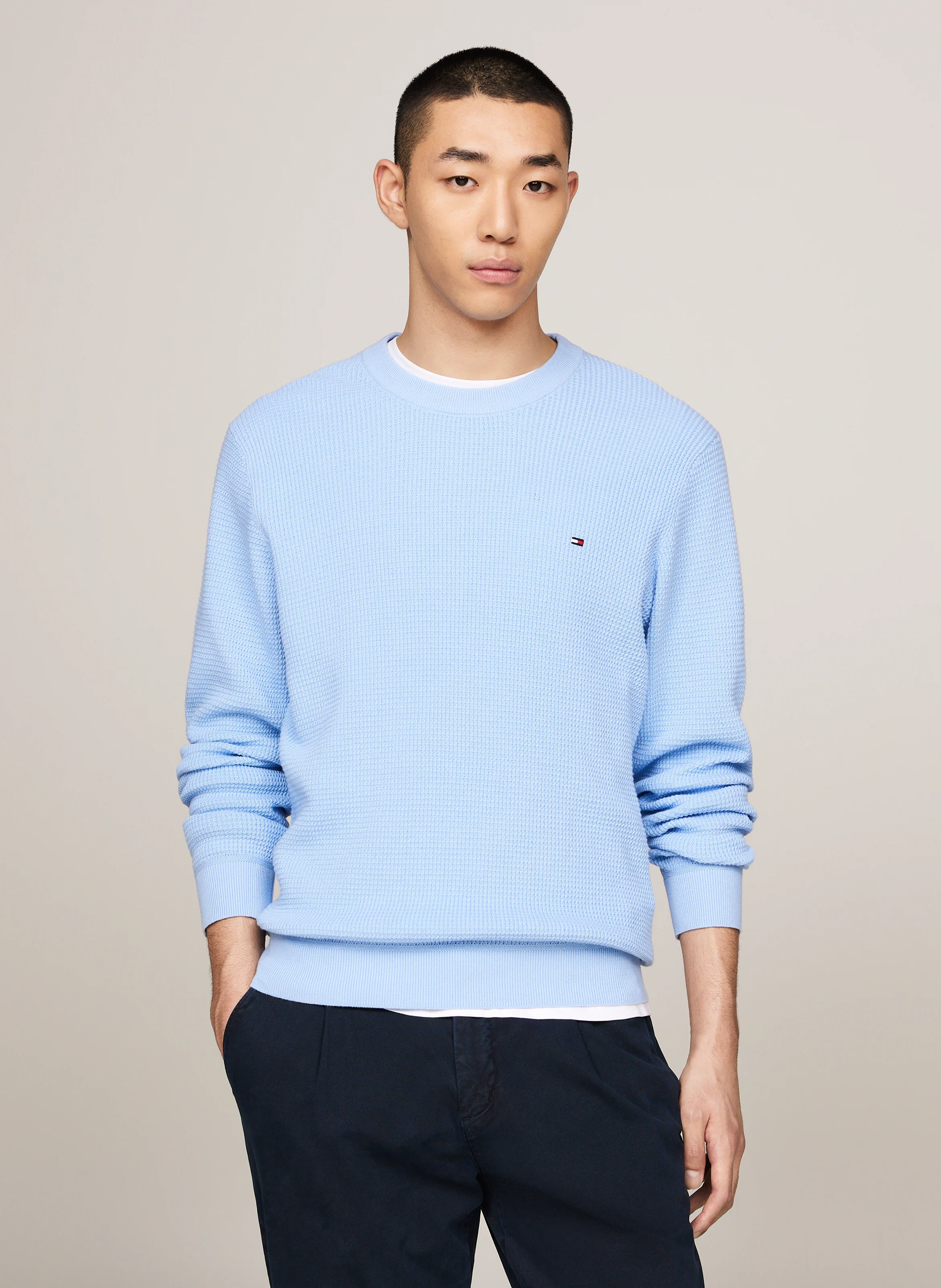 Pull col rond en coton organique | Bleu