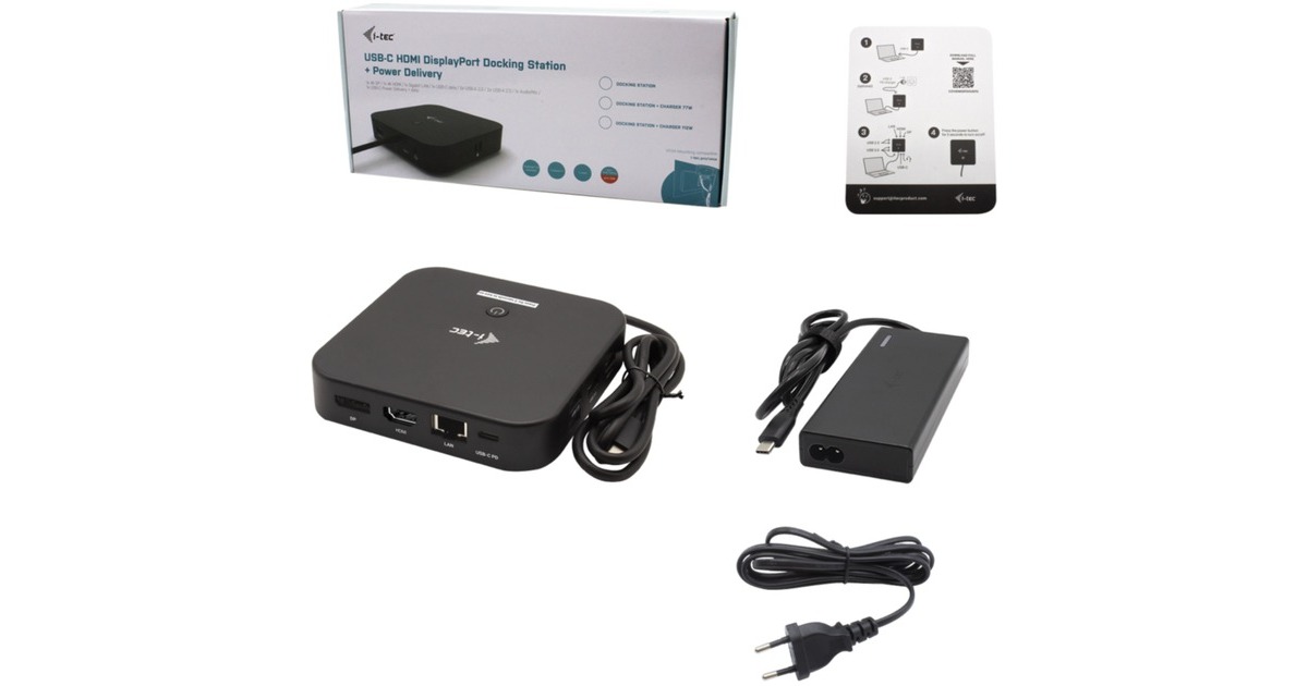 i-tecUSB-C HDMI DP Docking Station with Power Delivery 65W + i-tec Universal Charger 77 W  (Zwart)